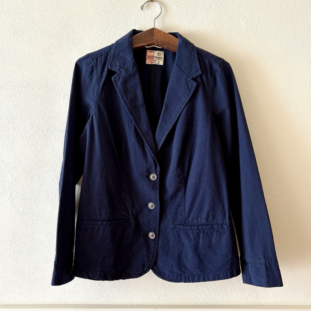 NEW Ruff Hewn 100% cotton casual blazer jacket in navy plaid - Picture 2 of 12